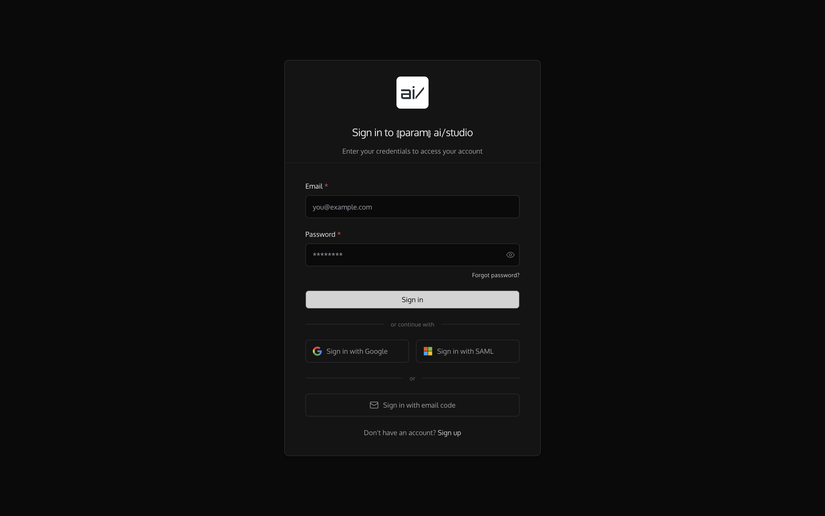 The sign-in screen. Which methods appear depends on how your workspace is configured.
